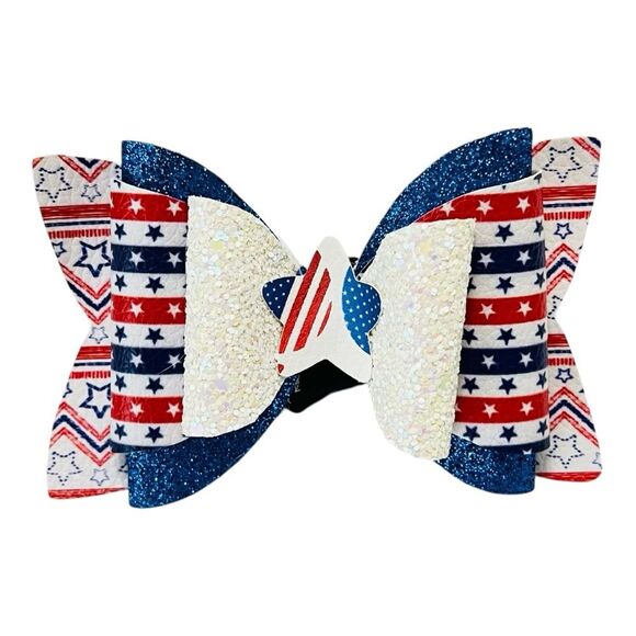 4th of July Baby Girl 4” Bow Headband 2 in 1 Interchangeable Nylon USA Patriotic - Picture 6 of 7